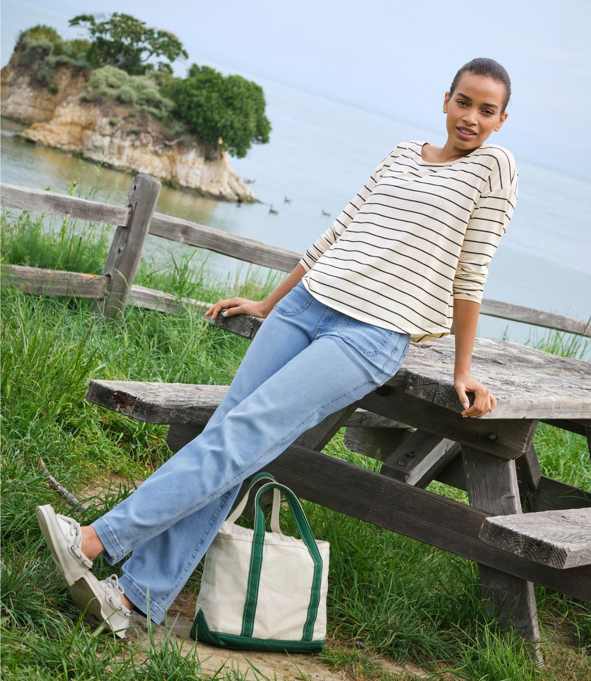 L.L.Bean Women's Soft Stretch Supima-Blend Tee, Long Dolman-Sleeve Jewelneck Stripe Eggplant/Bordeaux