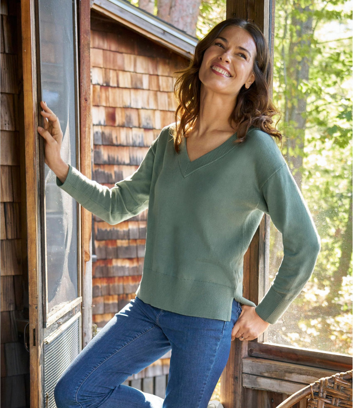 L.L.Bean Women's Cotton/Cashmere Sweater, V-Neck Classic Navy