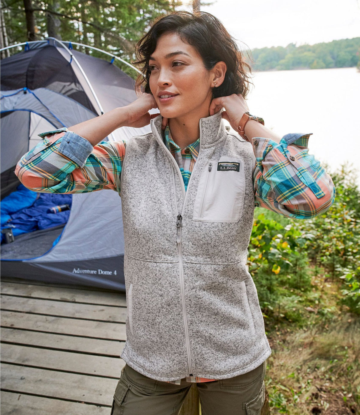 L.L.Bean Women's L.L.Bean Sweater Fleece Long Vest Fig
