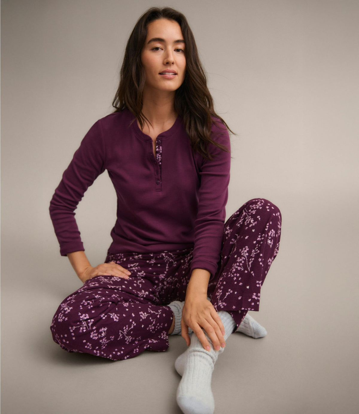 L.L.Bean Women's Cozy PJ Set, Print Blue Tide Loon Toille