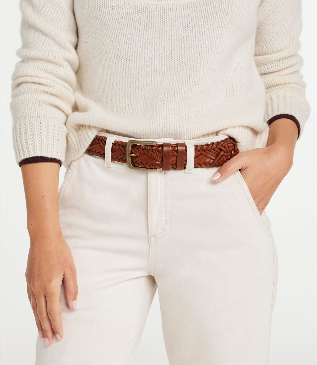 L.L.Bean Women's L.L.Bean Braided Leather Belt Oakwood