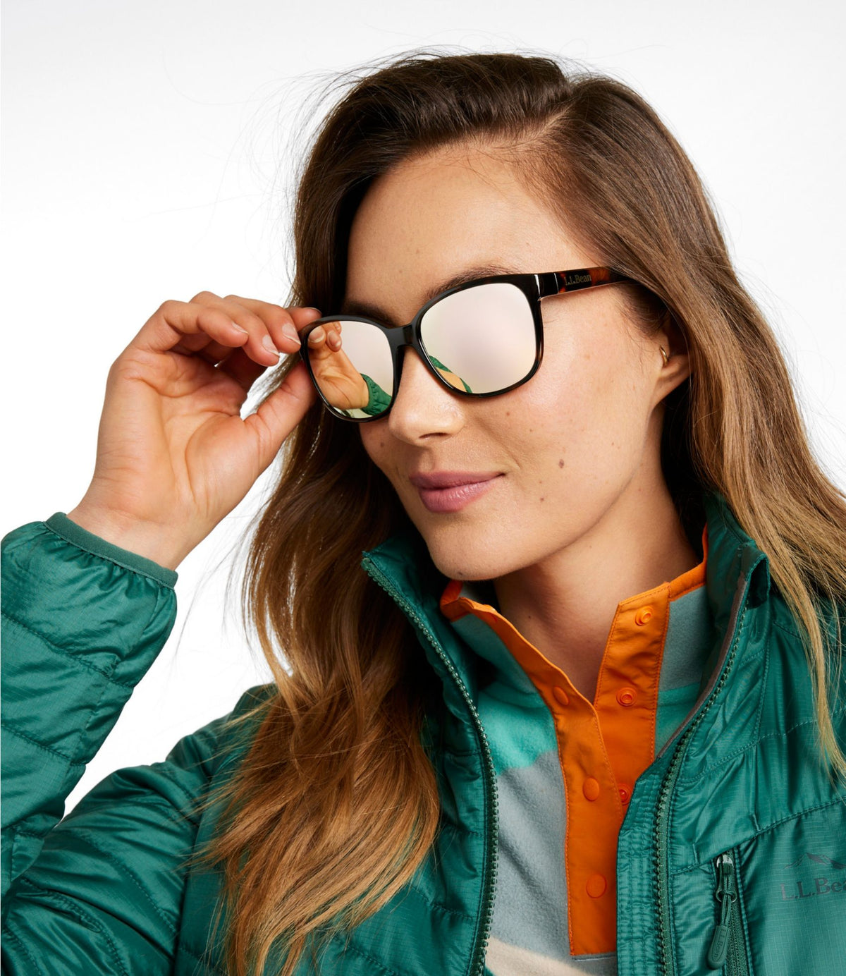 L.L.Bean Women's L.L.Bean Camden With Hydroglare Polarized Sunglasses Shiny Brown Demi/Brown with Rose Gold Mirror