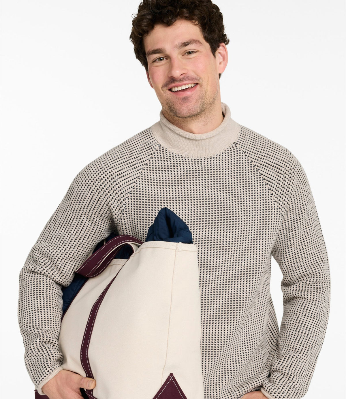 L.L.Bean Men's The Original Double L® Rollneck Sweater, Bird's-Eye Oatmeal Birdseye
