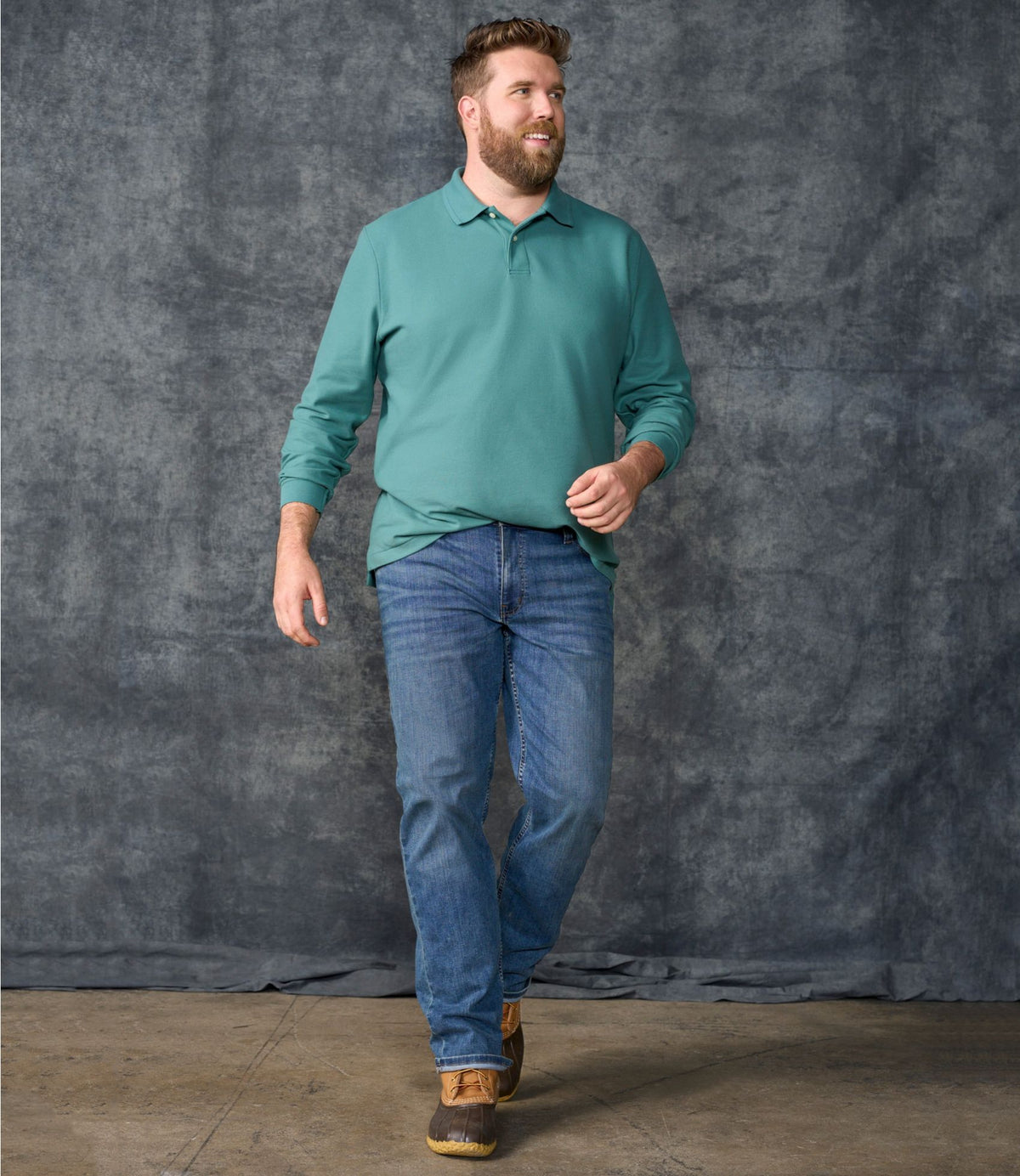 L.L.Bean Men's Premium Double L® Polo, Long-Sleeve Without Pocket Atlantic Blue