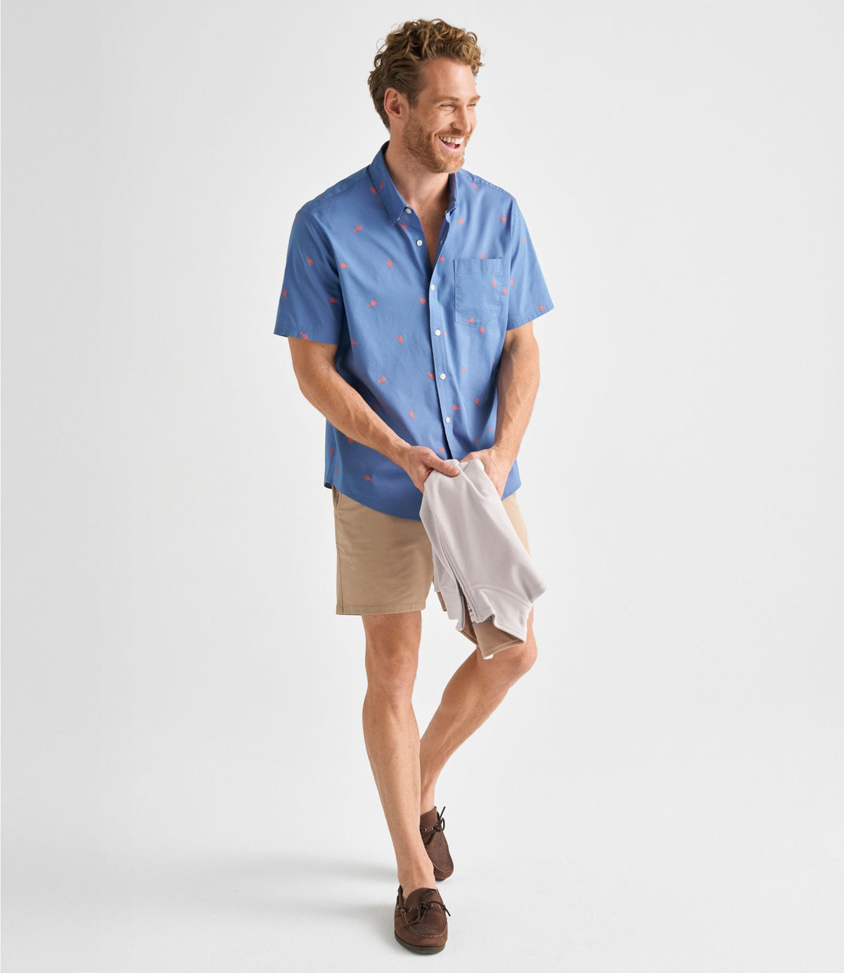 L.L.Bean Men's Comfort Stretch Performance® Shirt, Short-Sleeve, Slightly Fitted Untucked Fit, Print Classic Navy Ducks
