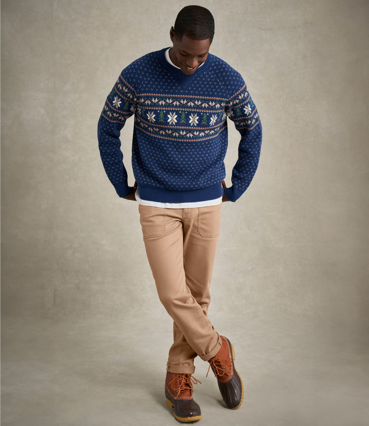 L.L.Bean Men's Wicked Soft Cotton/Cashmere Sweater, Crewneck, Pattern Bright Navy Birdseye Stripe