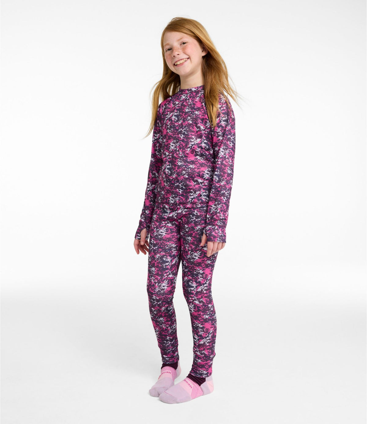 L.L.Bean Kids' Wicked Warm Midweight Long Underwear, Pants Print Bold Pink Camo