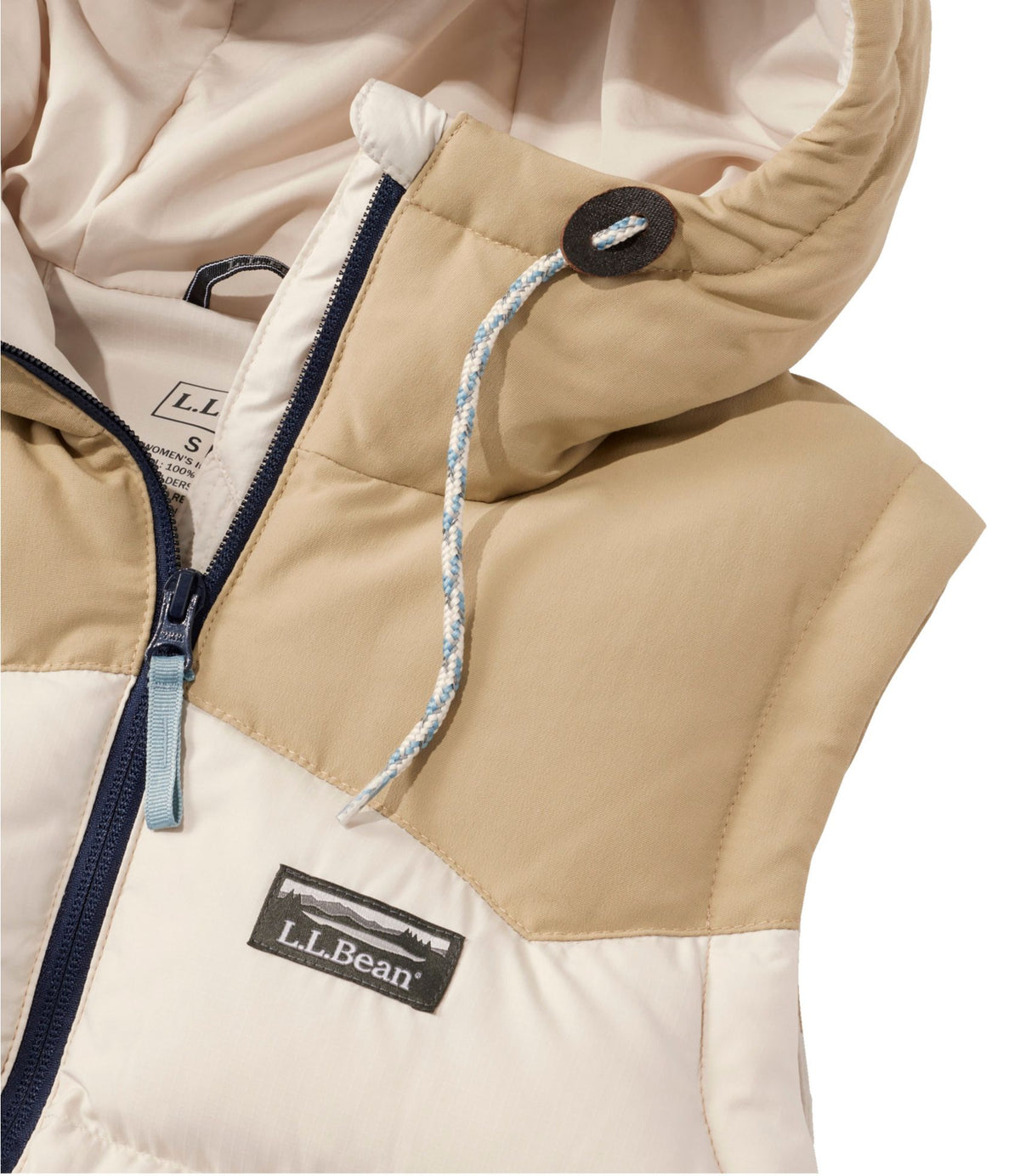 L.L.Bean Women's Mountain Classic Hooded Down Vest Shore/Sandstone
