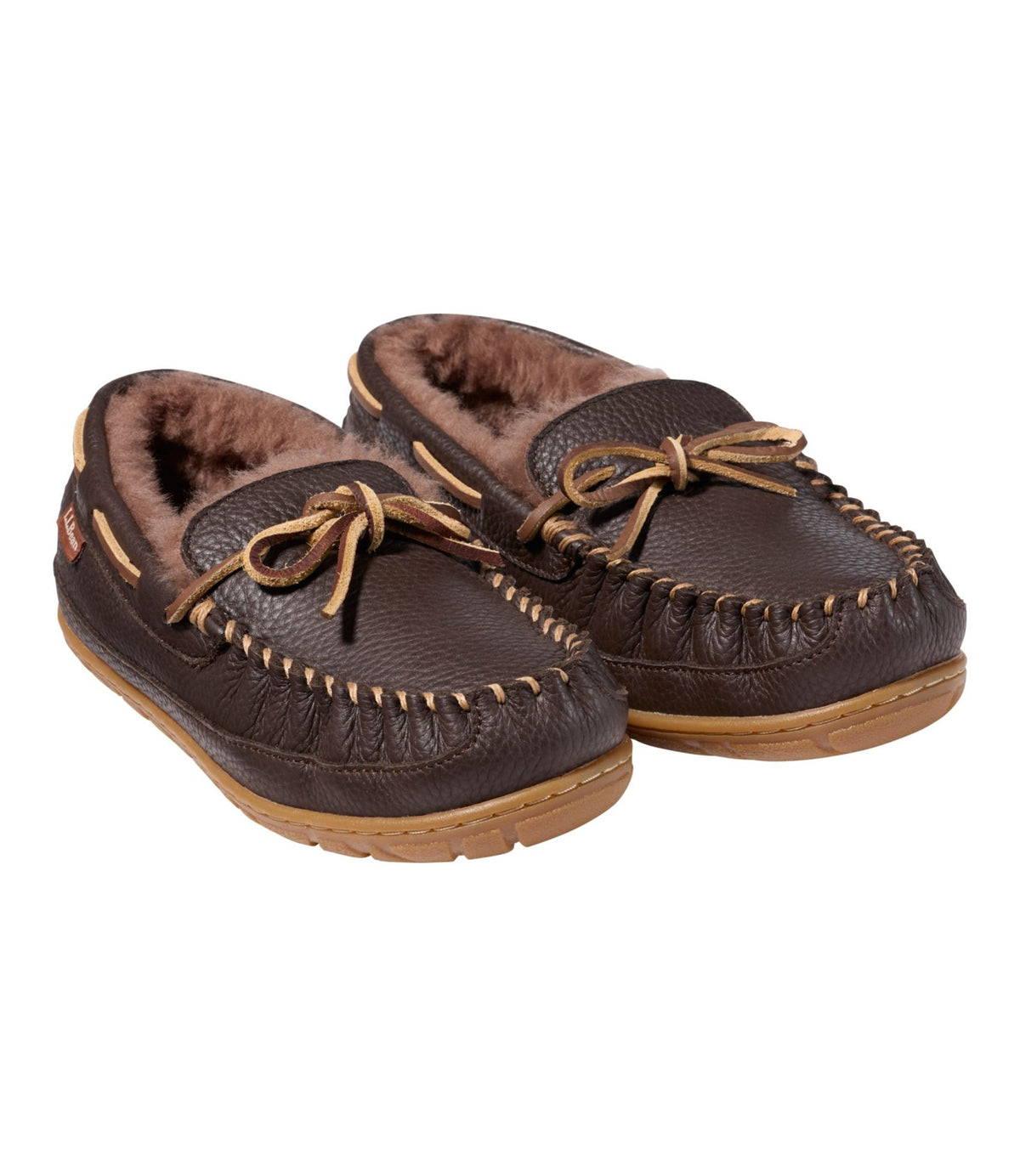 L.L.Bean Women's Wicked Good Slippers, Leather Camp Moccasins Deep Brown