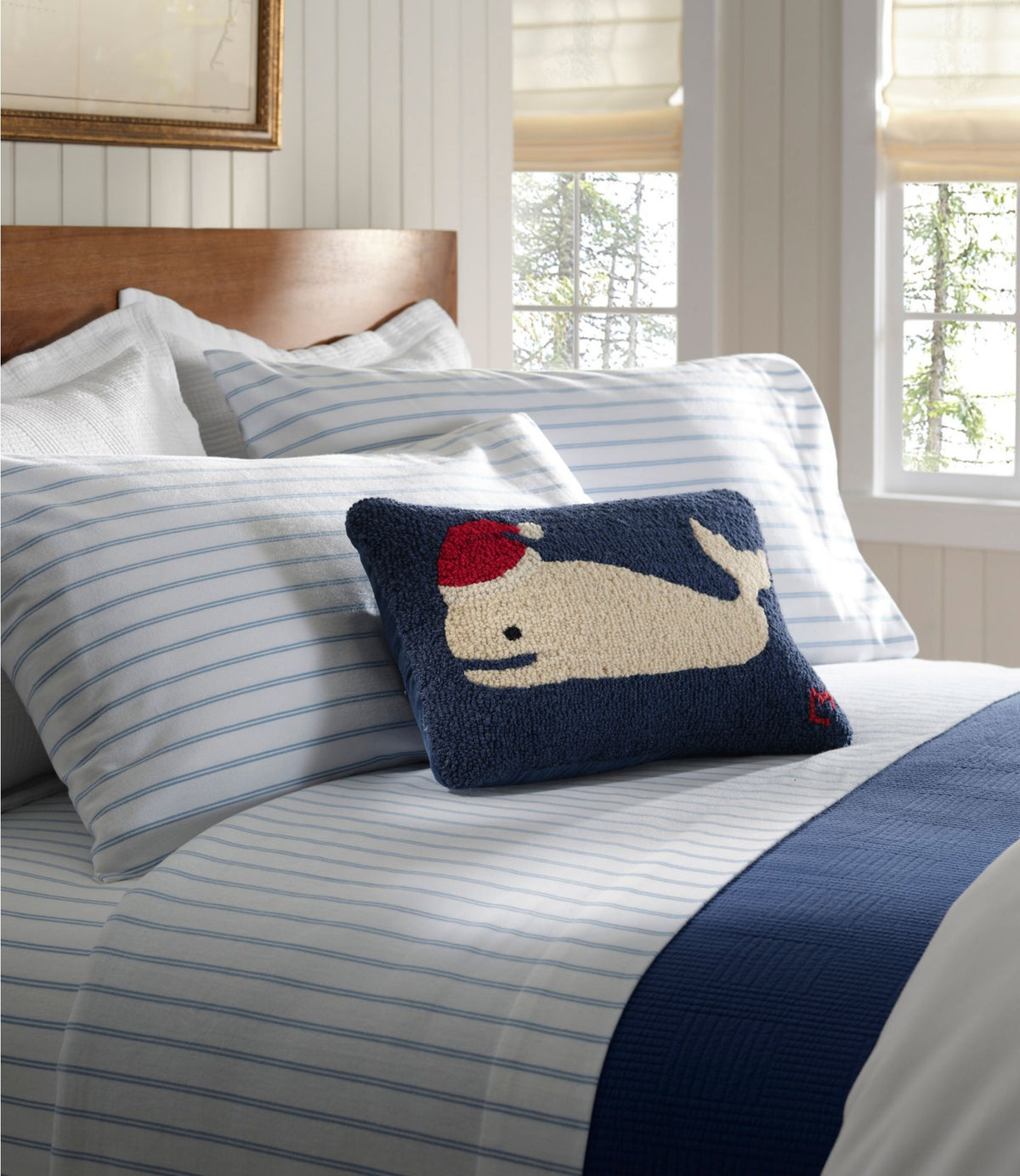 L.L.Bean Wool Hooked Throw Pillow, Holiday Whale, 12" x 18"