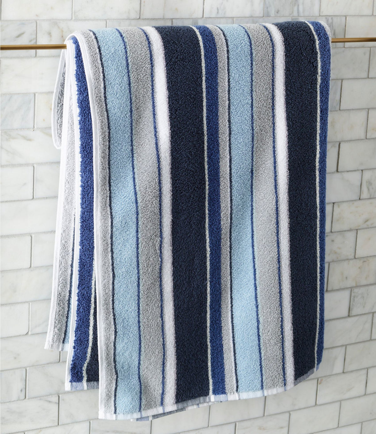 L.L.Bean Bean's Organic Cotton Towel Set, Stripe Blue Quartz