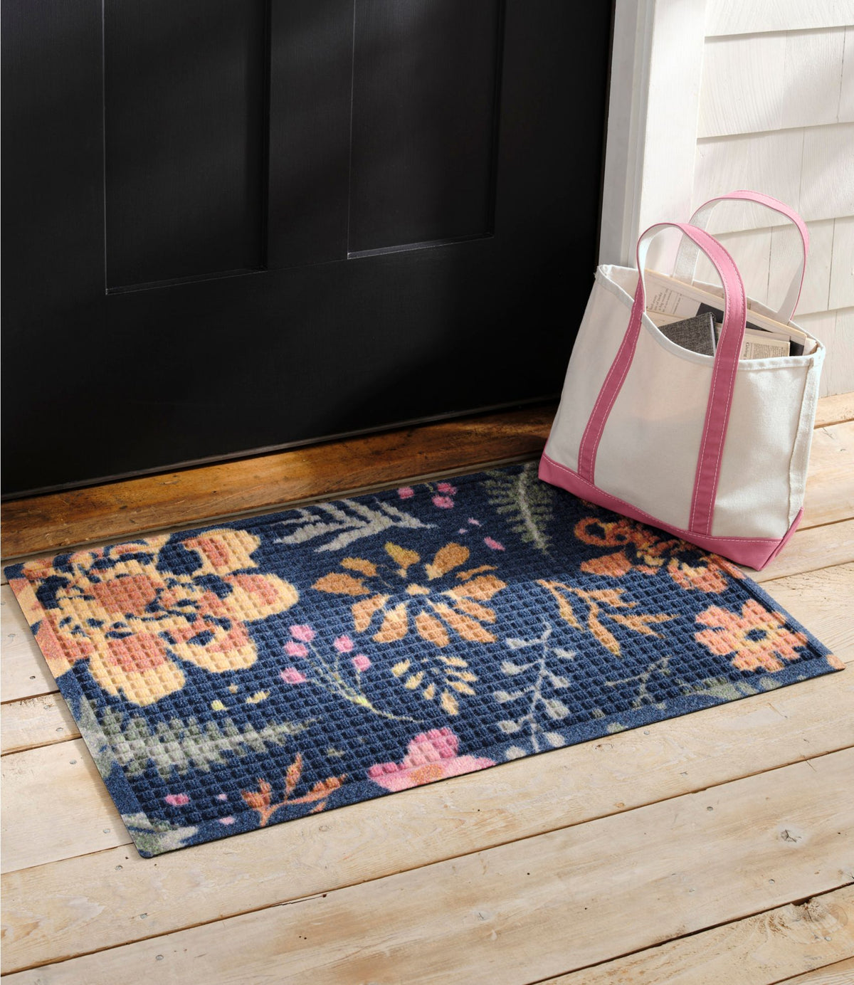 L.L.Bean Printed Recycled Waterhog Doormat, Floral Navy Multi
