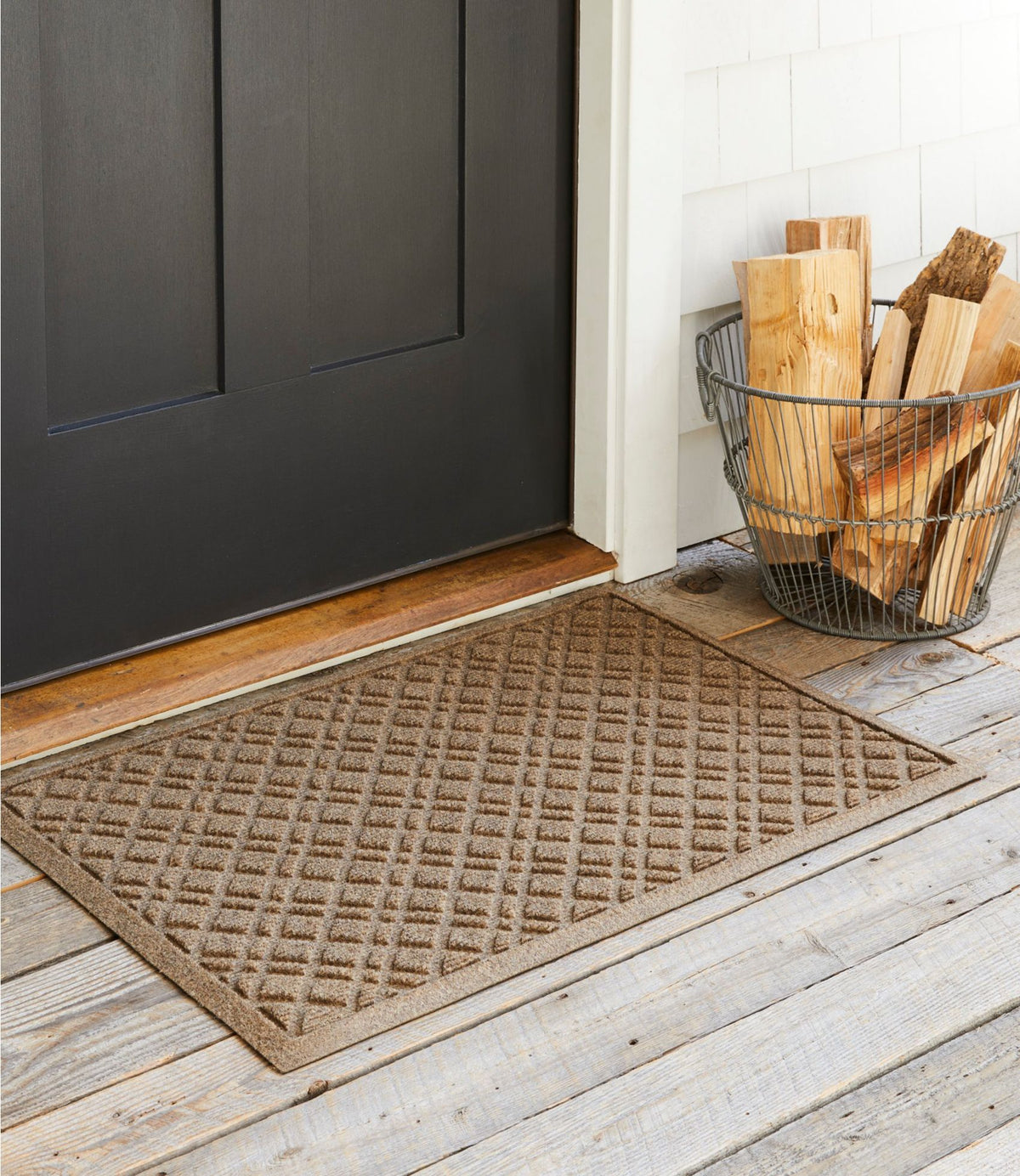 L.L.Bean Heavyweight Recycled Waterhog Doormat, Plaid Greige