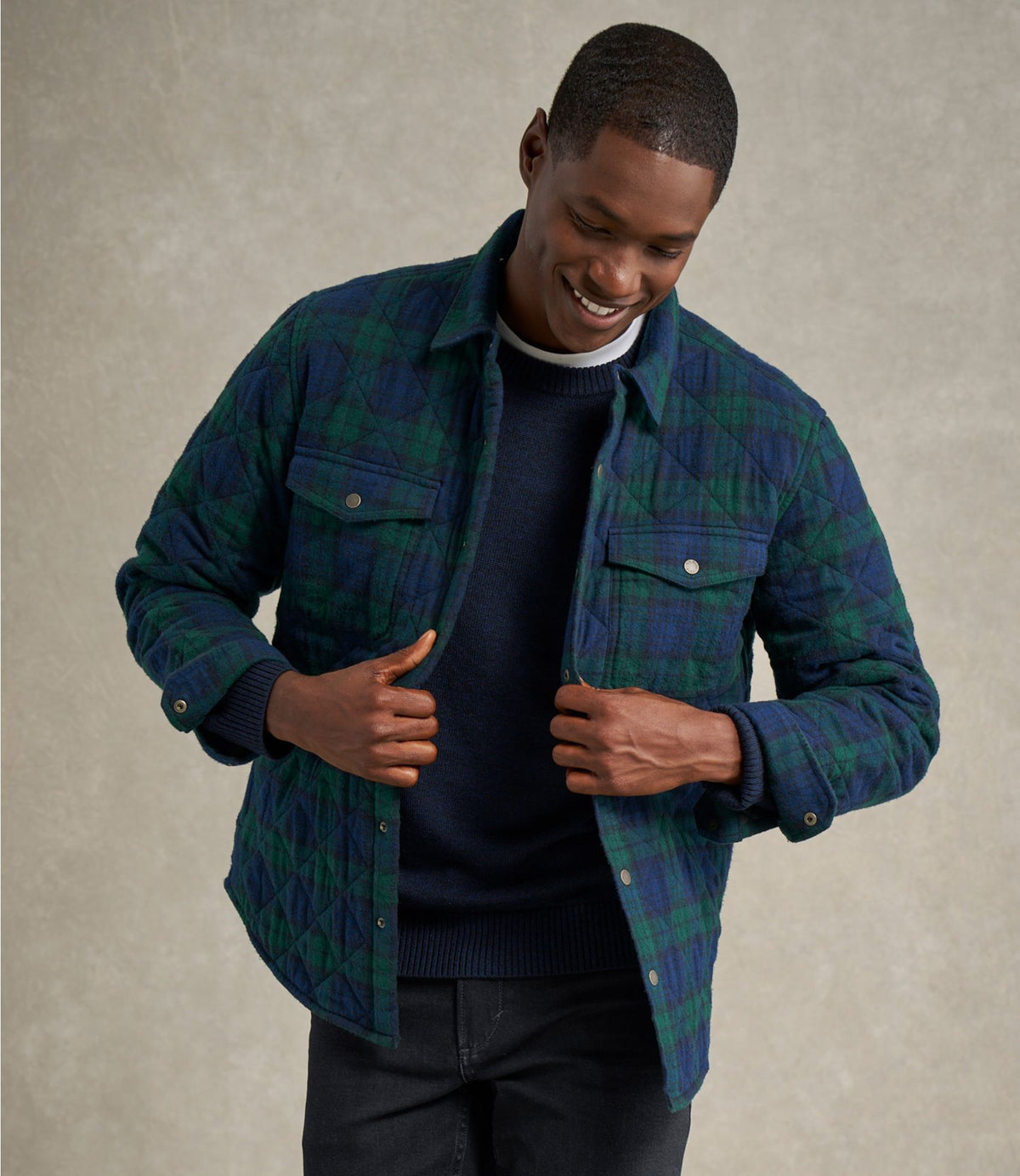 L.L.Bean Men's Quilted Scotch Plaid Flannel Shirt Jac Blue MacKellar