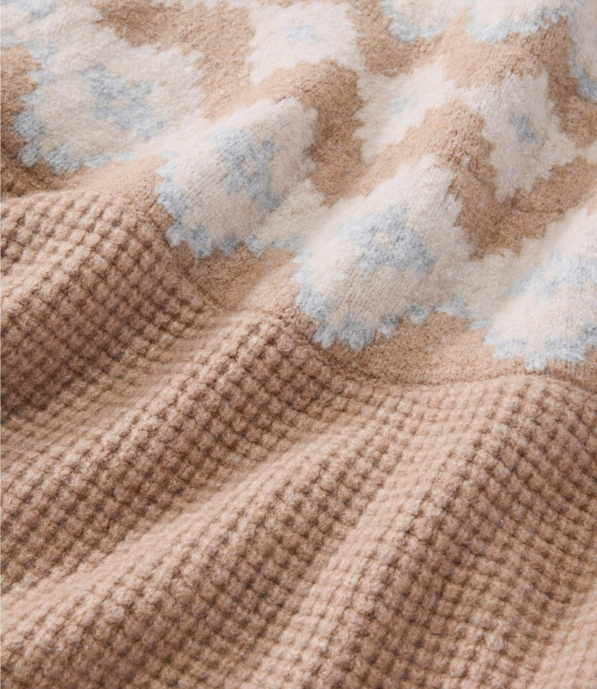 L.L.Bean Women's Supersoft Waffle Sweater, Mockneck Fair Isle Camel Heather Fair Isle