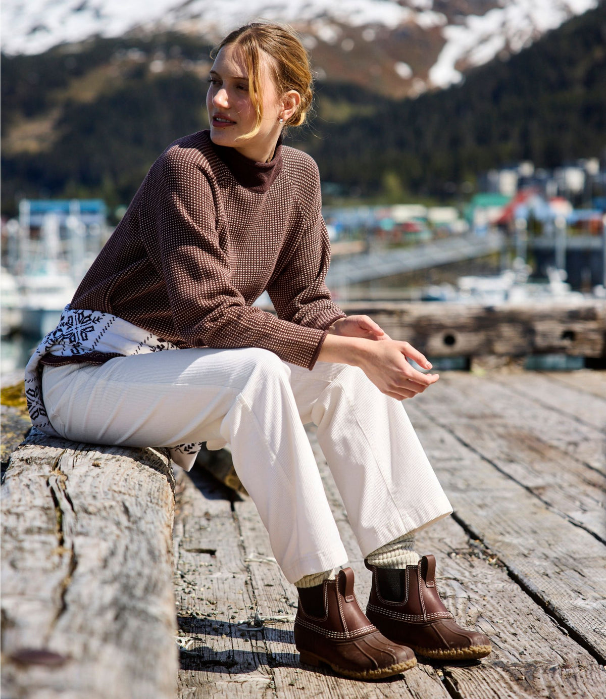 L.L.Bean Women's The Original Double L® Sweater, Rollneck Bird's-Eye Classic Navy/Sea Salt Birdseye