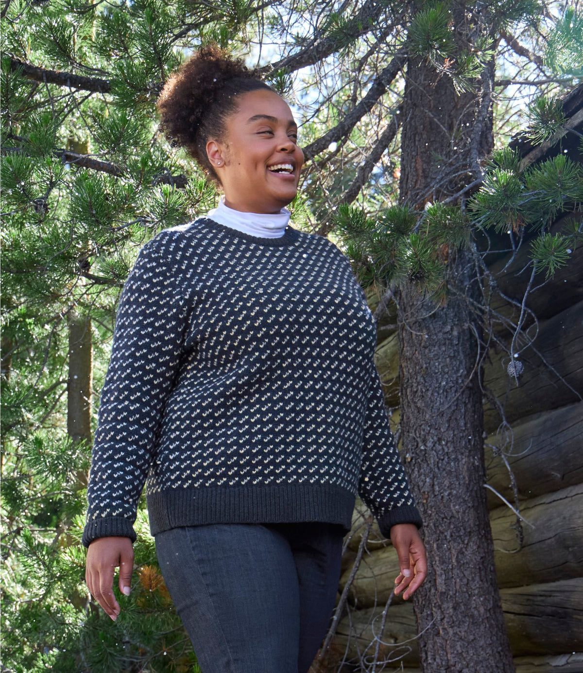 L.L.Bean Women's Bean's Classic Ragg Wool Sweater, Crewneck Bird's-Eye Classic Navy/Light Gray Heather Birdseye