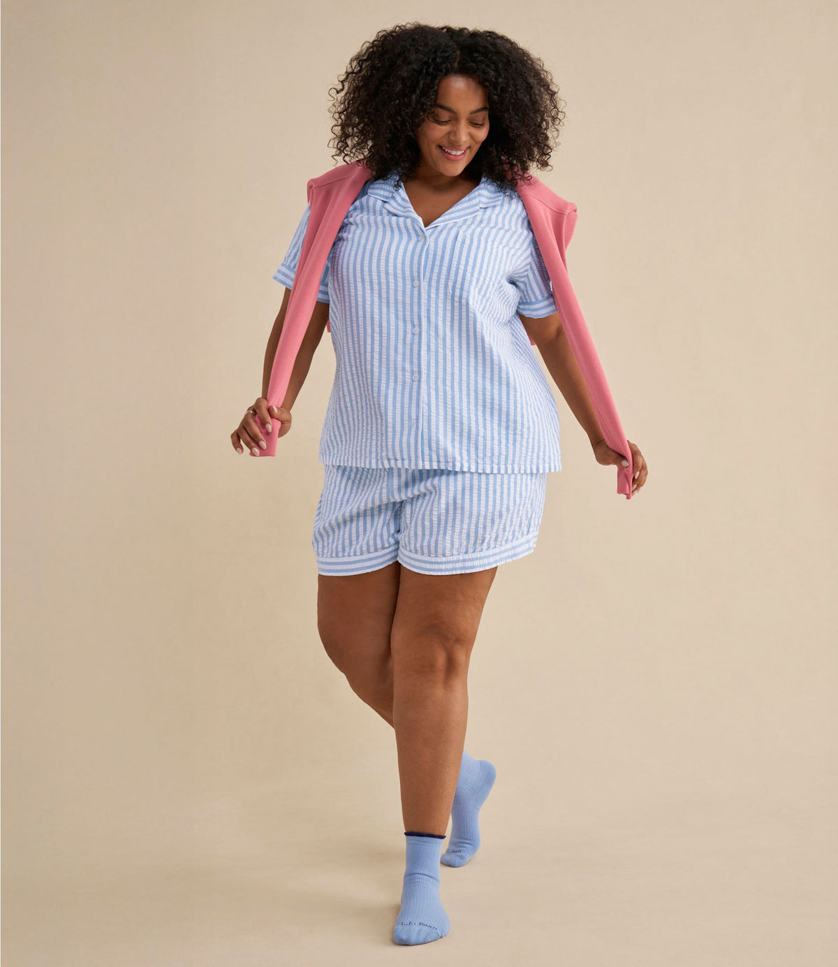L.L.Bean Women's Bean's Seacoast Seersucker Short Set Classic Navy Gingham