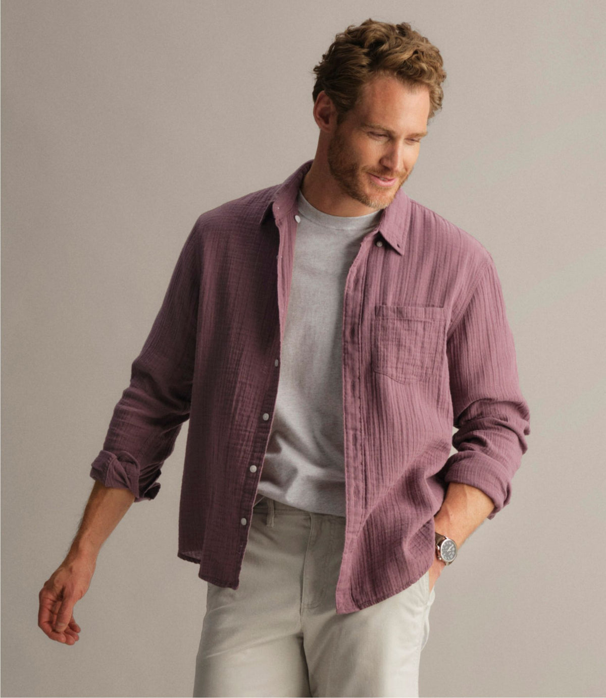 L.L.Bean Men's Cloud Gauze Shirt, Long-Sleeve, Slightly Fitted Untucked Fit Bone Multi Stripe