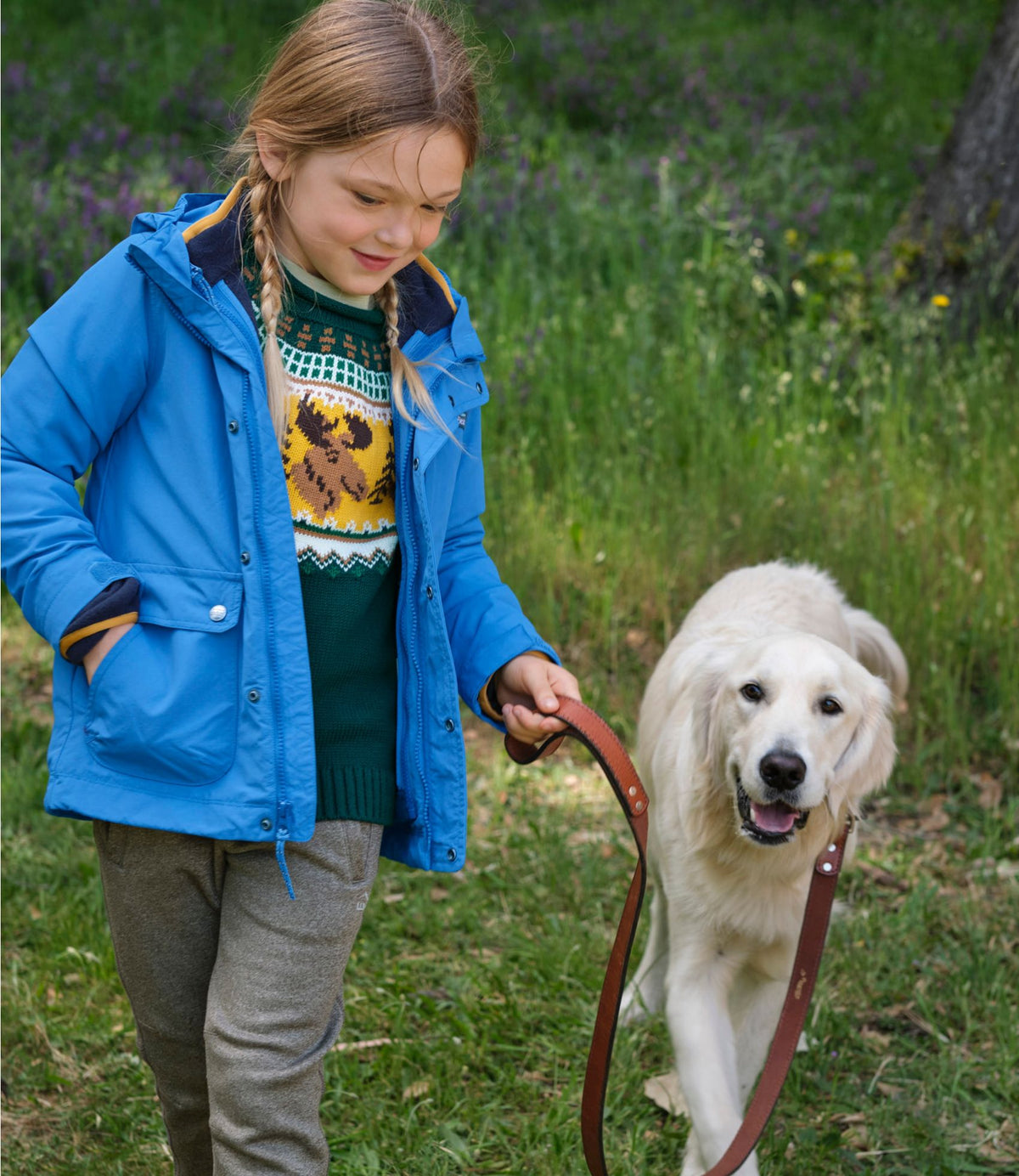 L.L.Bean Kids' Cotton Rollneck Sweater Oatmeal Dog
