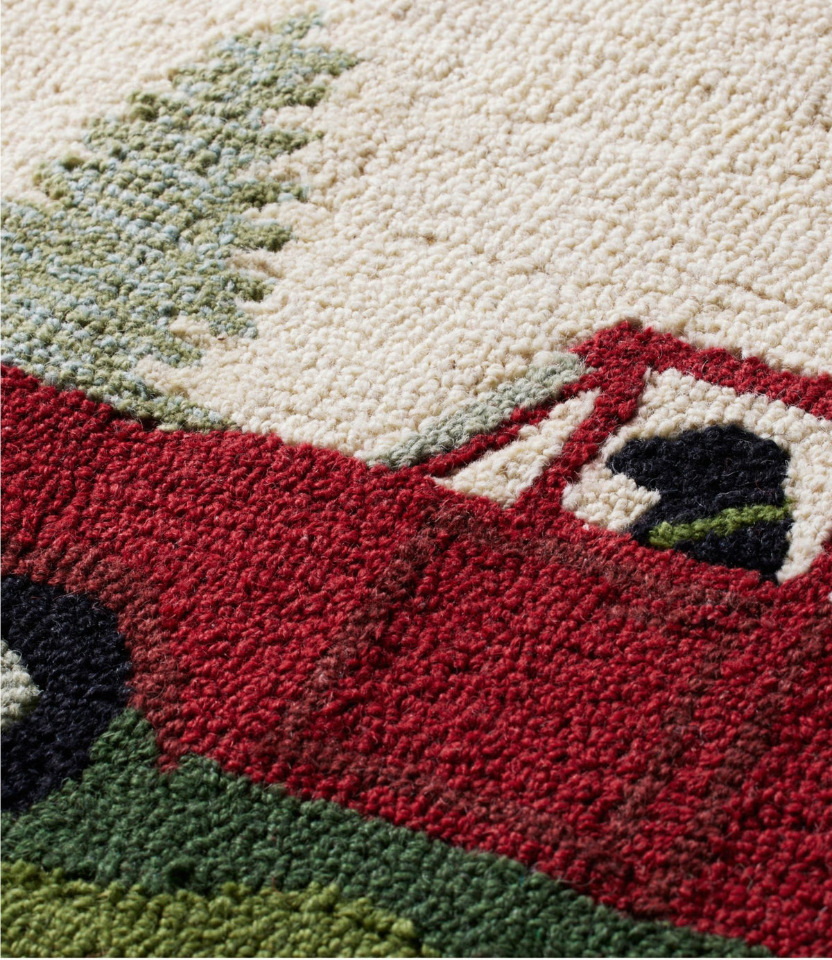 L.L.Bean Wool Hooked Novelty Runner, Dog Caravan Red/Evergreen