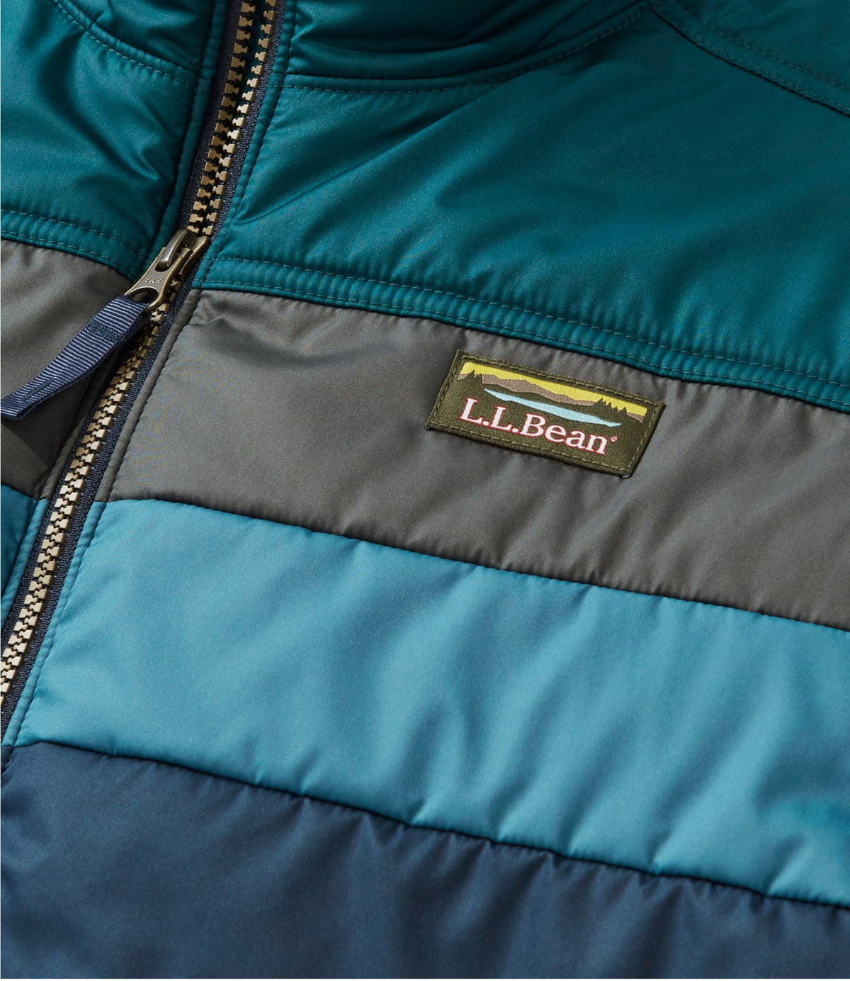 L.L.Bean Men's Mountain Classic Puffer Jacket, Colorblock Dark Marine Blue/Nautical Navy