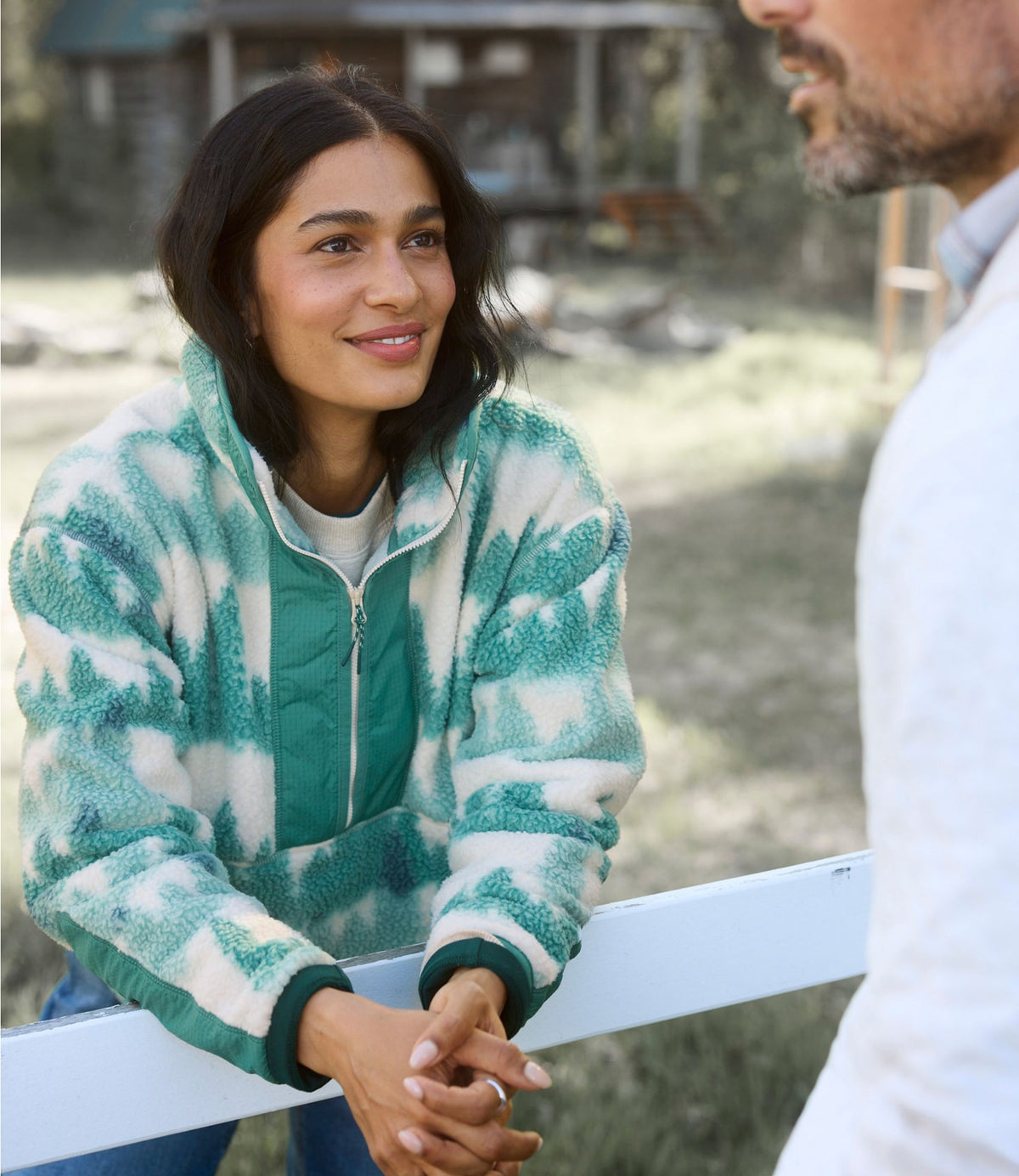 L.L.Bean Women's Mountainside Fleece Half-Zip Pullover, Print Antique Green Tree Print