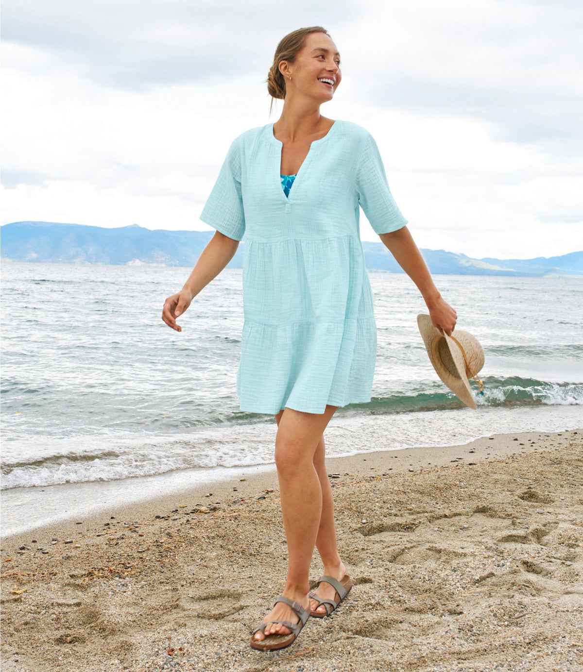 L.L.Bean Women's Cloud Gauze Cover-Up Tiered Dress Darkest Navy