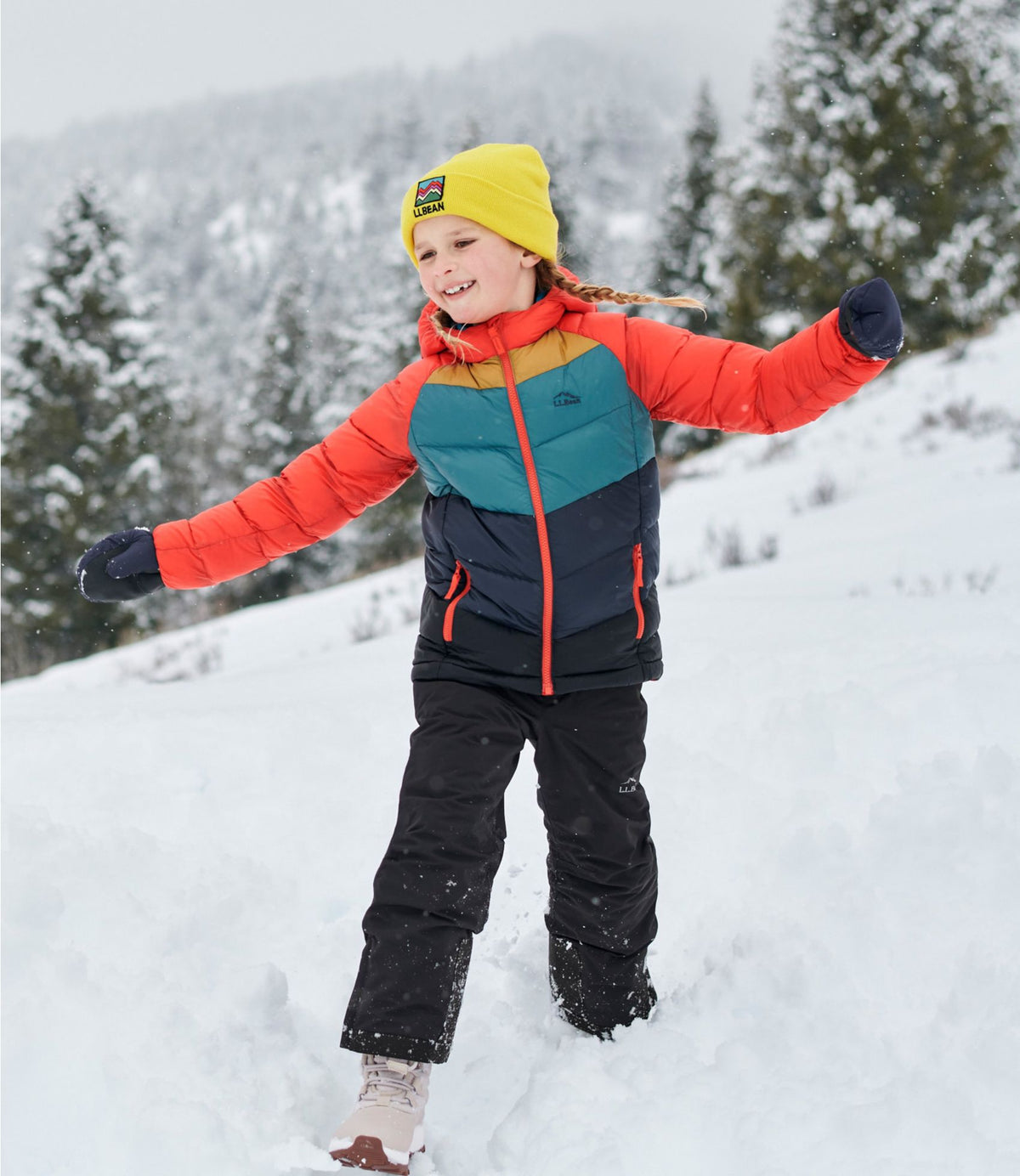 L.L.Bean Kids' Ultralight 650 Down Jacket, Colorblock Carbon Navy Colorblock