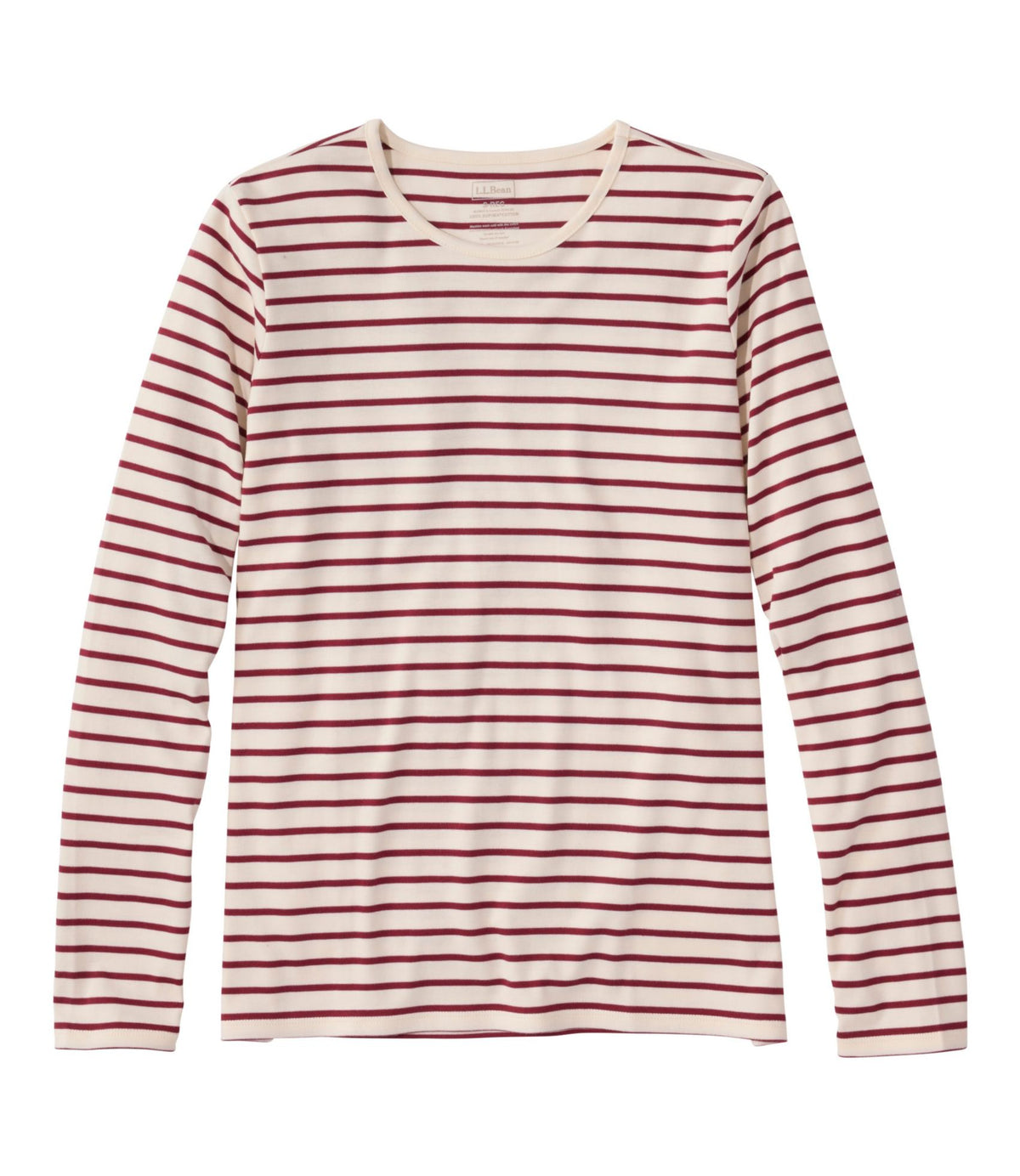 L.L.Bean Women's Pima Cotton Tee, Long-Sleeve Crewneck Stripe Cream/Bordeaux