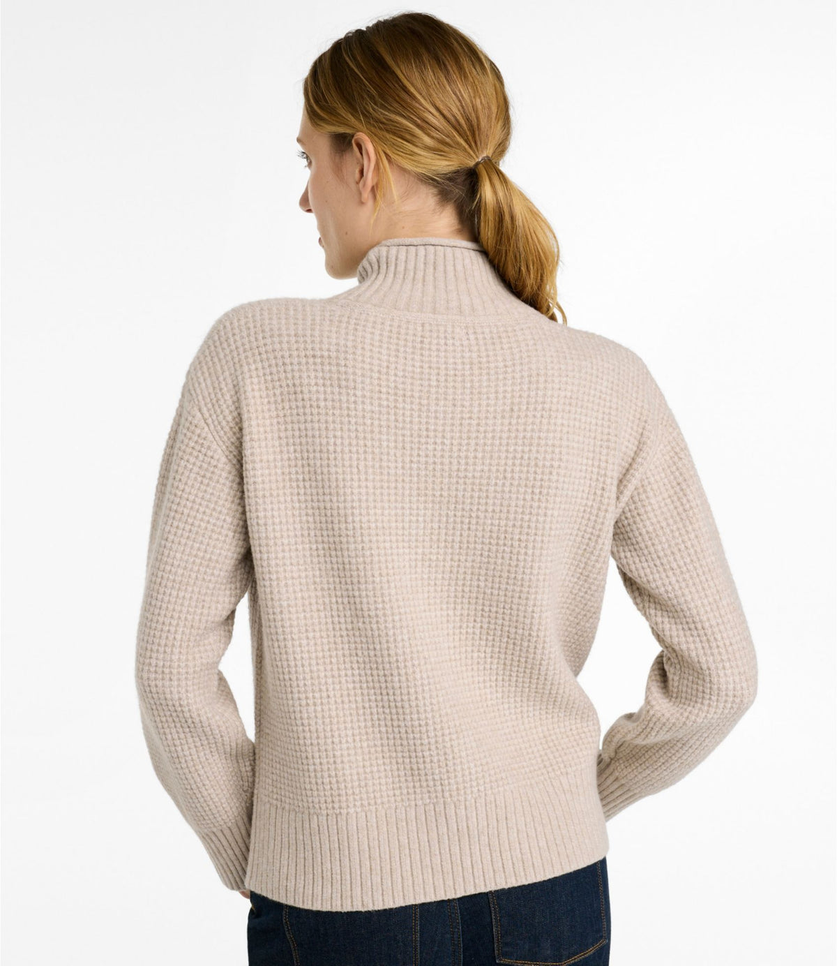 L.L.Bean Women's Supersoft Waffle Sweater, Mockneck Bone