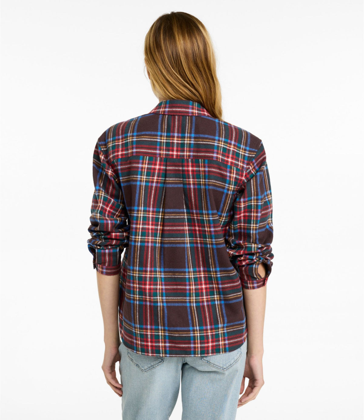 L.L.Bean Women's Scotch Plaid Shirt Y-Neck Deepest Brown Stewart
