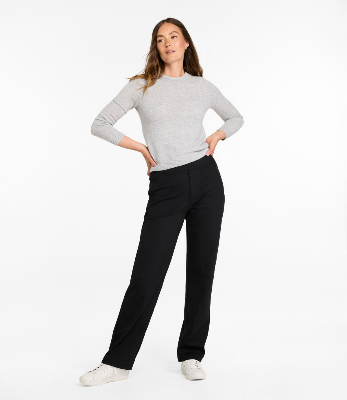 L.L.Bean Women's L.L.Bean Go-Anywhere Knit Pants, High-Rise Straight-Leg Alloy Gray