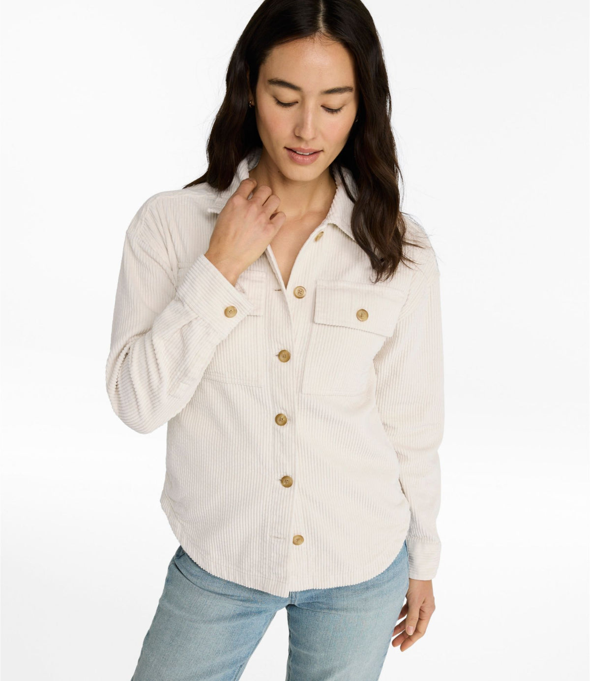 L.L.Bean Women's Comfort Corduroy Big Shirt Dark Cinder