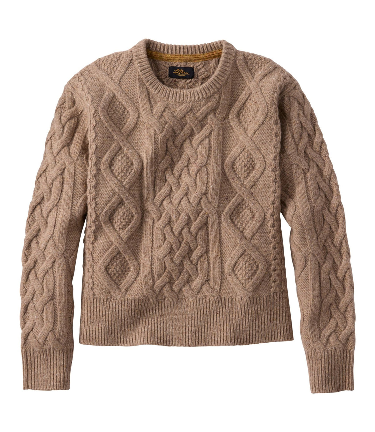 L.L.Bean Women's Signature Wool-Blend Fisherman Sweater, Crewneck Barley