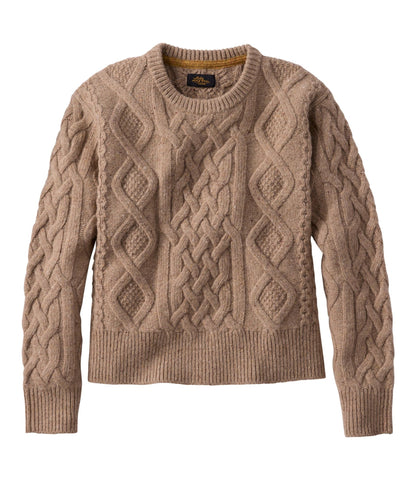 L.L.Bean Women's Signature Wool-Blend Fisherman Sweater, Crewneck Barley