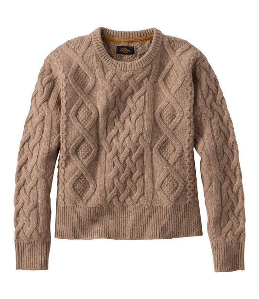 L.L.Bean Women's Signature Wool-Blend Fisherman Sweater, Crewneck Barley