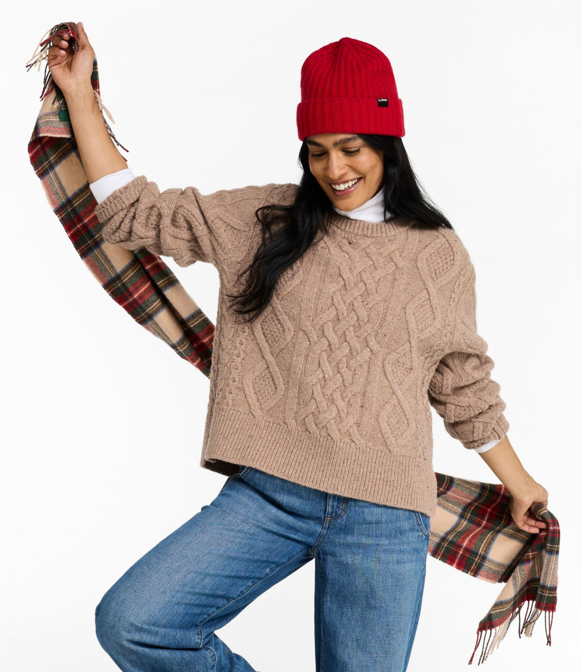 L.L.Bean Women's Signature Wool-Blend Fisherman Sweater, Crewneck Barley