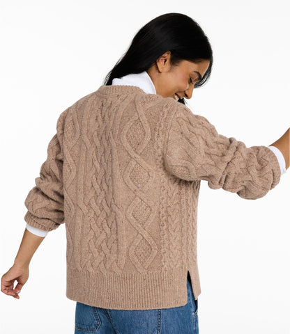 L.L.Bean Women's Signature Wool-Blend Fisherman Sweater, Crewneck Barley
