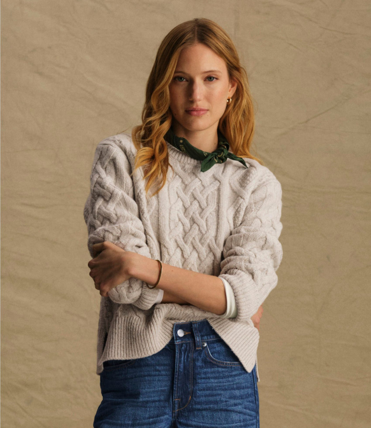 L.L.Bean Women's Signature Wool-Blend Fisherman Sweater, Crewneck Barley