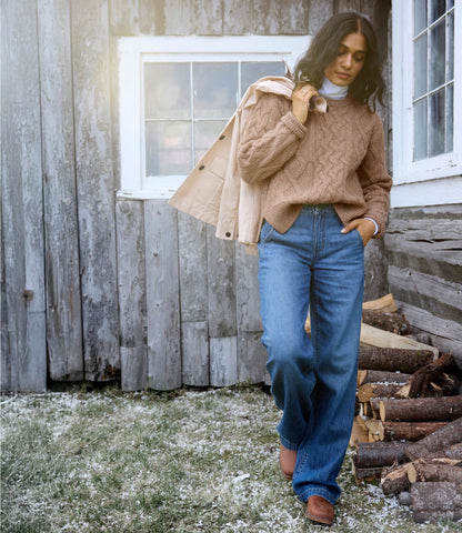 L.L.Bean Women's Signature Wool-Blend Fisherman Sweater, Crewneck Barley
