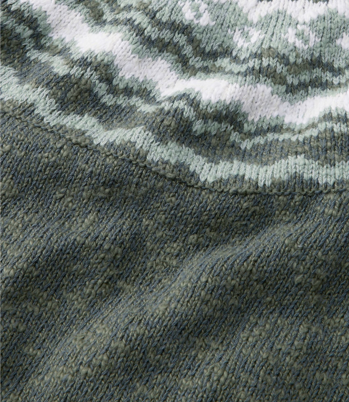 L.L.Bean Women's Cotton Ragg Sweater, Relaxed Crewneck Fair Isle Yoke Khaki Fair Isle