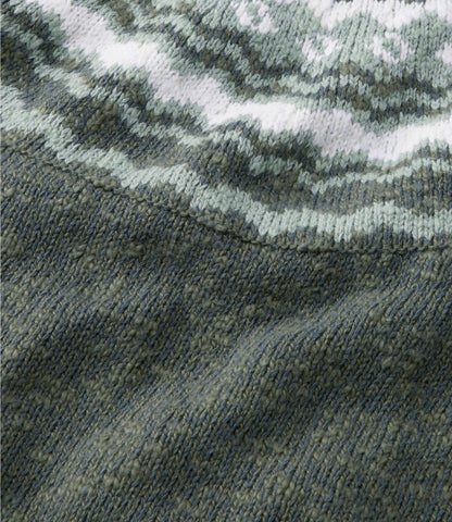 L.L.Bean Women's Cotton Ragg Sweater, Relaxed Crewneck Fair Isle Yoke Khaki Fair Isle