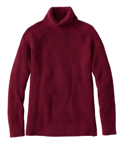 L.L.Bean Women's Mariner Shaker Turtleneck Sweater Bordeaux/Fig Marl