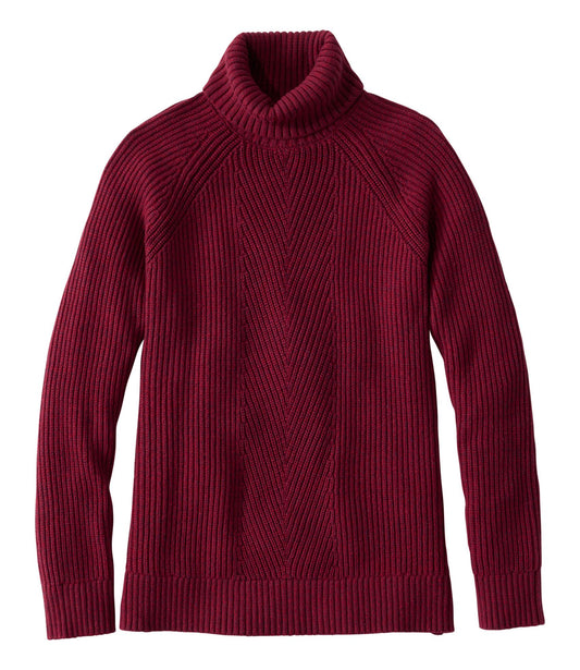 L.L.Bean Women's Mariner Shaker Turtleneck Sweater Bordeaux/Fig Marl