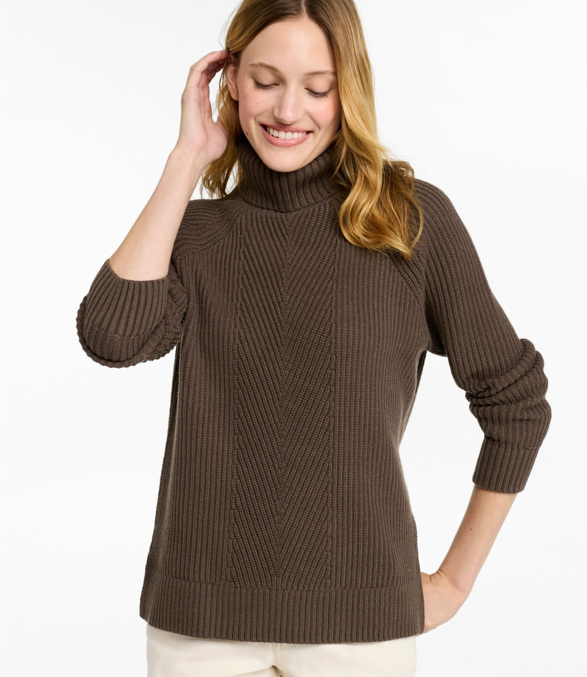 L.L.Bean Women's Mariner Shaker Turtleneck Sweater Bordeaux/Fig Marl