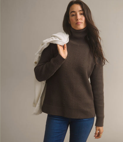 L.L.Bean Women's Mariner Shaker Turtleneck Sweater Bordeaux/Fig Marl