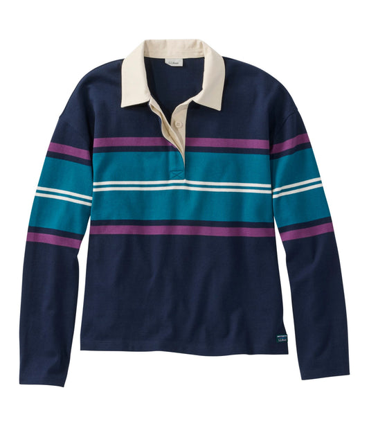 L.L.Bean Women's Mountain Classic Rugby, Long-Sleeve Multi-Stripe Classic Navy/Shade Teal