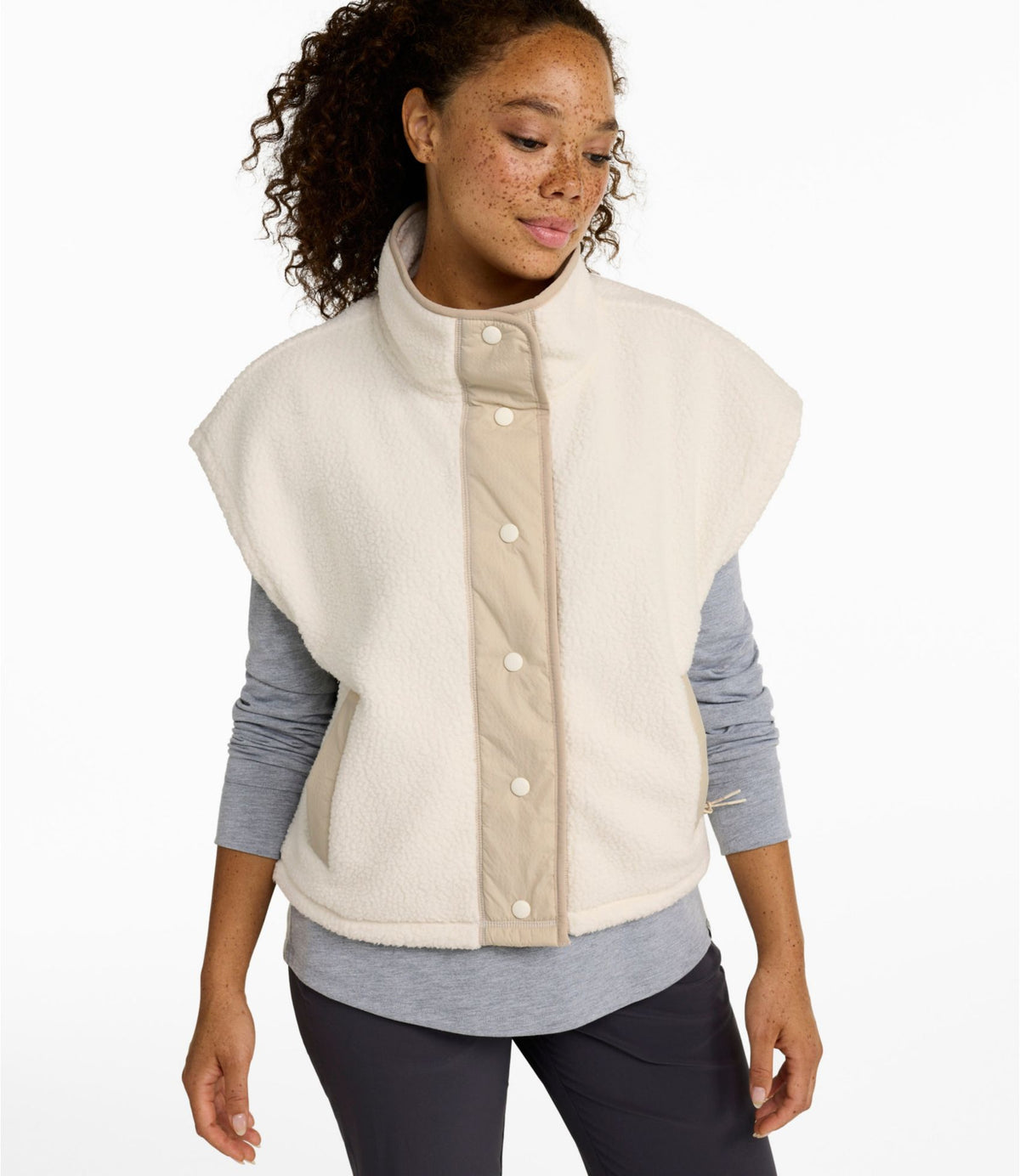 L.L.Bean Women's Mountainside Fleece Snap Vest Bone