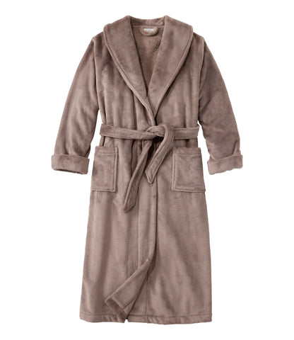 L.L.Bean Women's Wicked Plush Robe, Shawl Collar Brown Birch